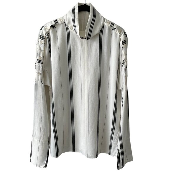 Tibi Striped Mock Neck Blouse Long Sleeve Casual White Black Small - Picture 1 of 11